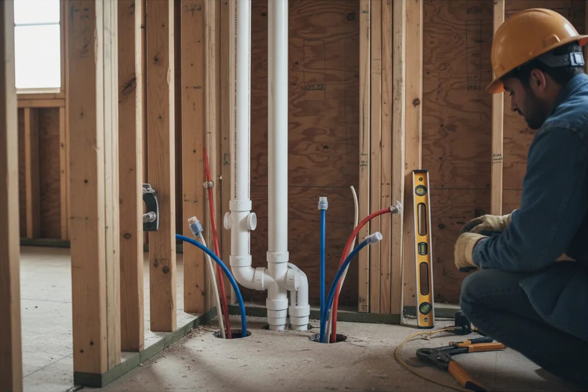 Drain and supply rough-in during Sump Pump Repair in Mocksville